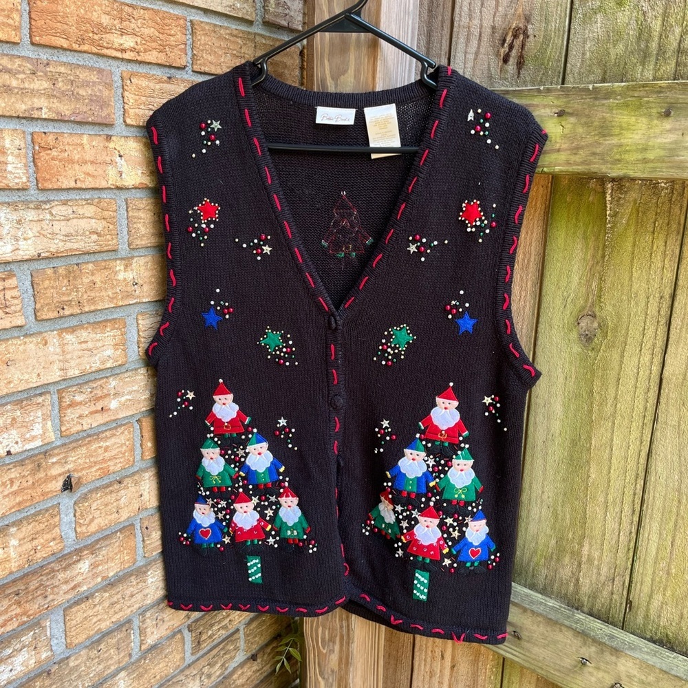 Bobbie Brooks Vintage Black Festive Holiday Vest